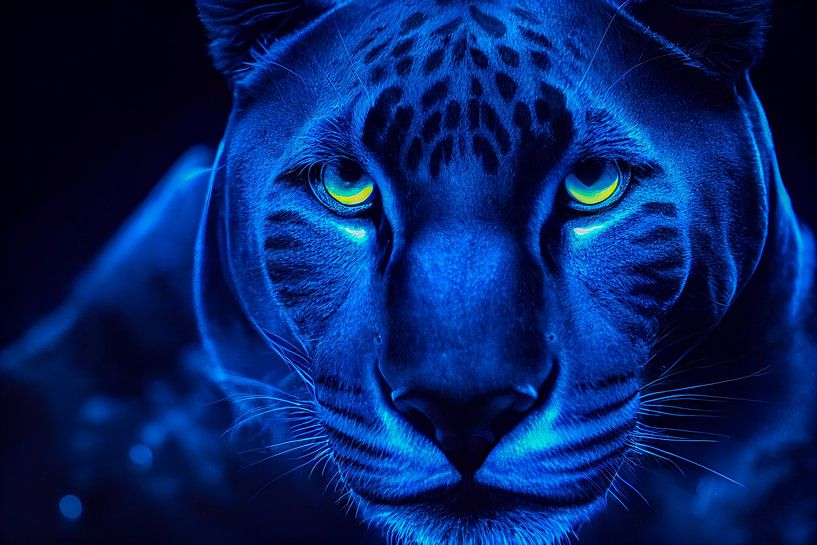 portrait of a blue neon panther, generative ai illustration by Animaflora PicsStock