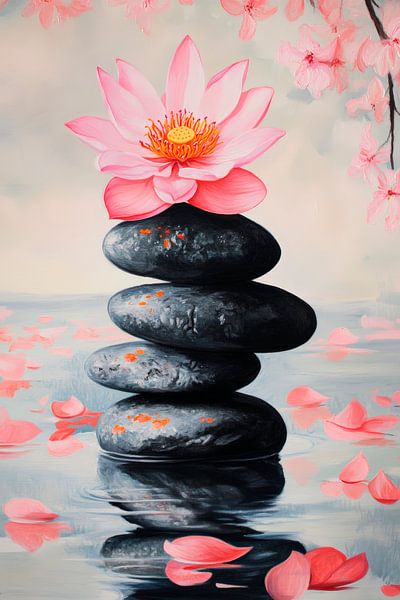 Lotus blossom on stones - peace and harmony by Poster Art Shop