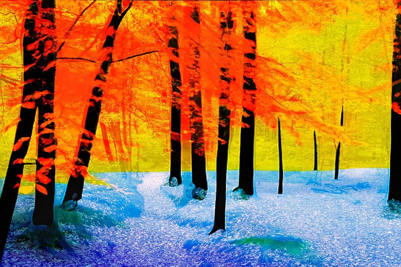 Wald in leuchtenden Farben - Fotokombination mit AI von Marianne van der Zee