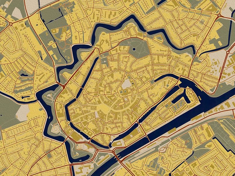 Map of the centre of Middelburg in the style of Gustav Klimt by Maporia