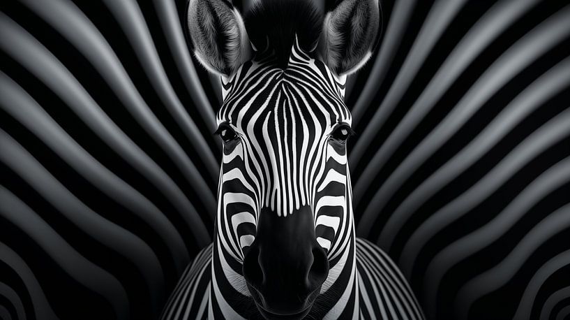 Zebra portrait deep in a row of thin black lines in the background by Animaflora PicsStock
