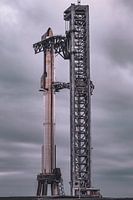 Starship Superheavy (stacked) on the Launchpad