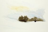 Soleil d'hiver dans une station de ski (peinture aquarelle paysage ski d'hiver neige Suisse Autriche