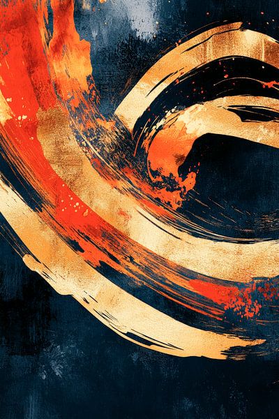 Dynamische kleurencompositie in zwart, rood en goud van Poster Art Shop