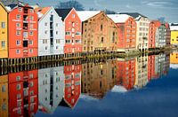 Colorful office buildings in Trondheim, Norway.