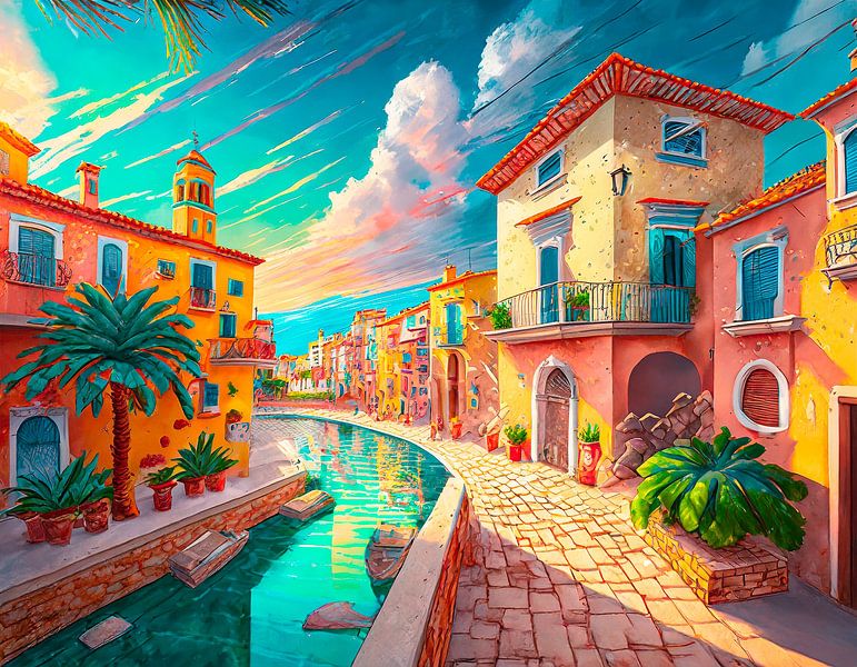 Spain village with painting by Mustafa Kurnaz