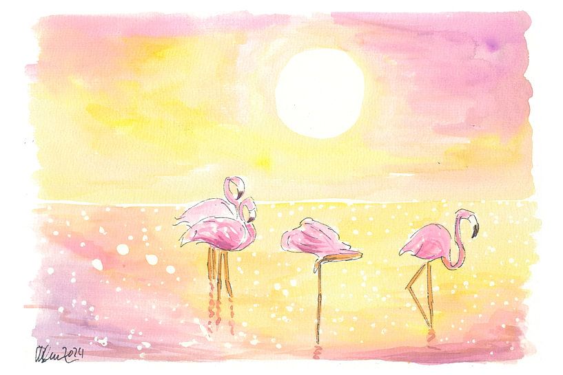Tropical beach vibes with flamingos in the sun by Markus Bleichner