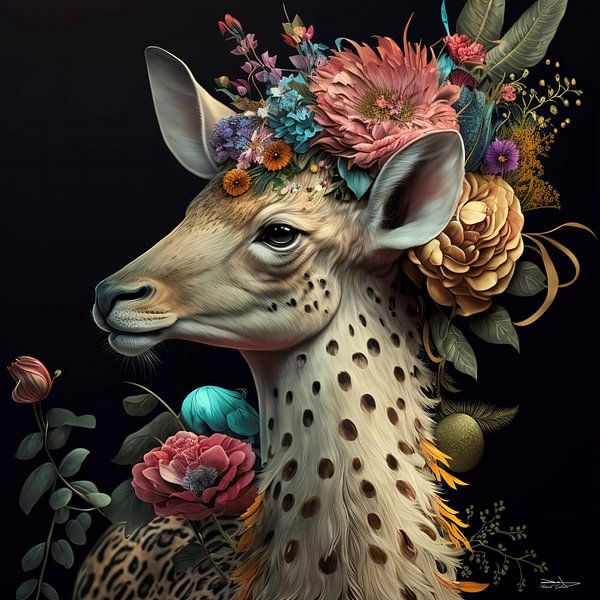 cerf avec des fleurs par Gelissen Artworks