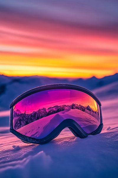Sonnenuntergang mit Skibrille im Schnee von Poster Art Shop