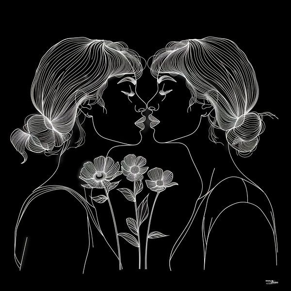 line drawing of a woman with a flower by Gelissen Artworks