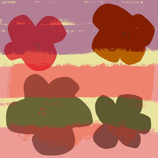 Fleurs. Pop art. Botanique moderne et colorée en rose, violet, olive. par Dina Dankers