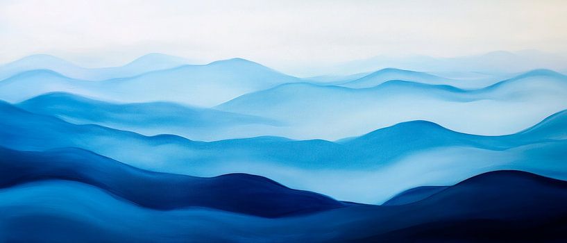 Blaue Wellenlandschaft – Sanfte Töne von Poster Art Shop