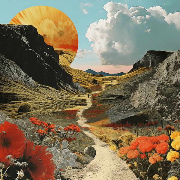 Collage Landschaft Weg Berge Sonne Blumen Personen von gm_designs