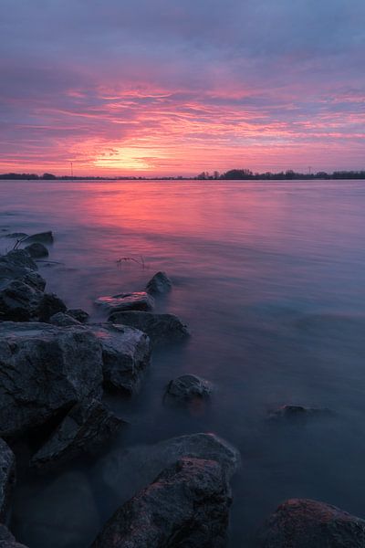 Sonnenaufgang am Fluss Waal von Moetwil en van Dijk - Fotografie