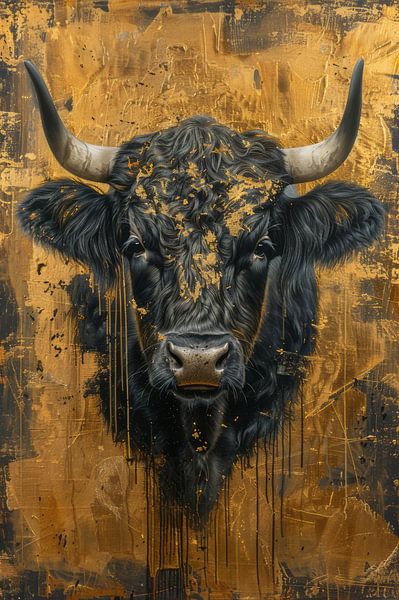 Black Scottish Highlander with Gold Accents by Eva Lee