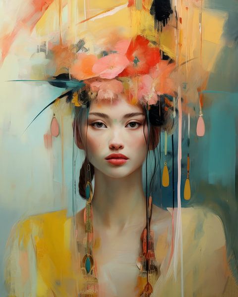 Portrait d'art numérique &quot;I love colour&amp;quot ; par Carla Van Iersel