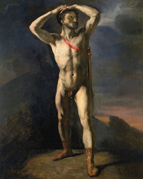 Théodore Géricault. Academy study of a nude male figure with sword by 1000 Schilderijen