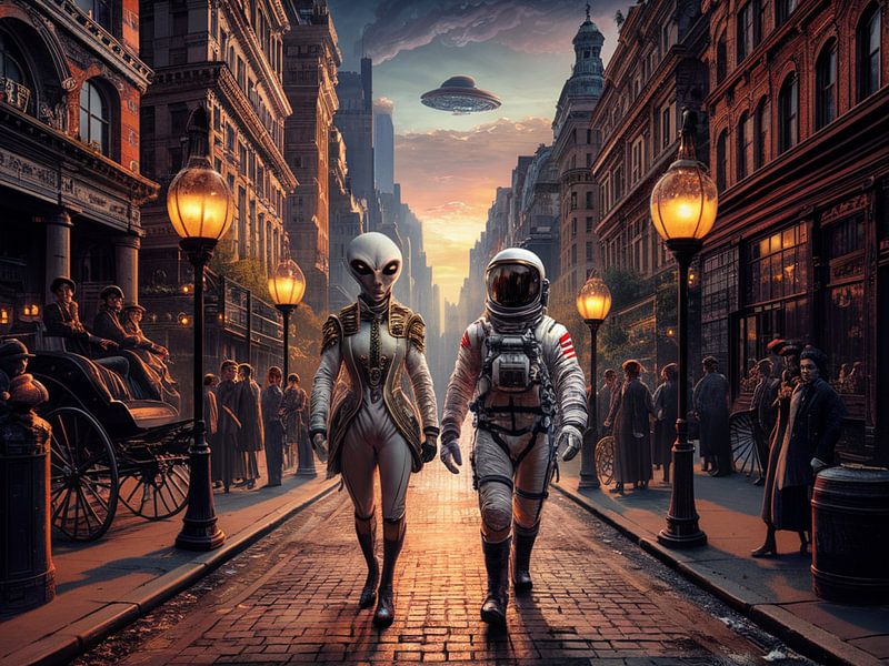 Alien avec astronaute - Traveller in time par Reiner Borner