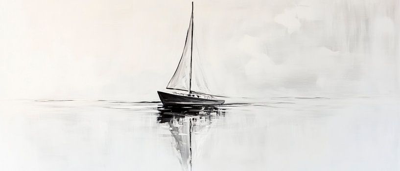Zeilboot in de mist - Minimalistisch van Poster Art Shop