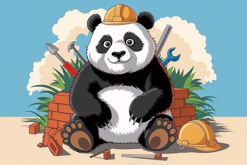 Panda mit Helm und Werkzeug von Art & Soul Creations
