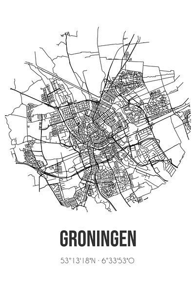 Groningen (Groningen) | Map | Black and white by Prints of Place