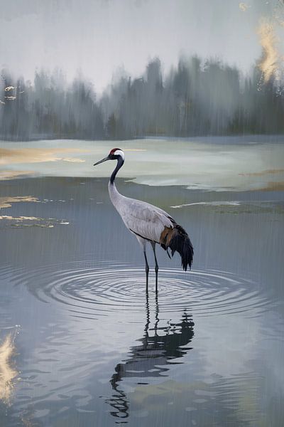 Eleganter Kranich im Wasser von Imperial Art House