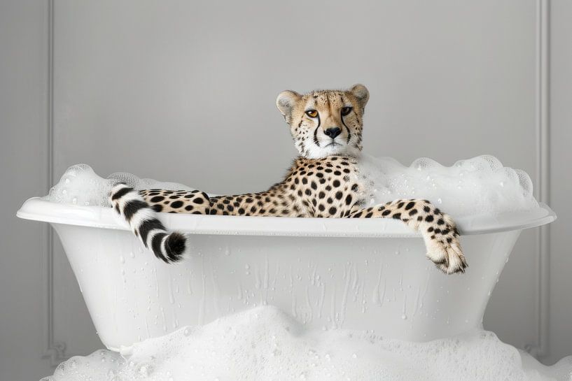 Gepard in der Badewanne - Ein lustiges Badezimmer Bild von Poster Art Shop