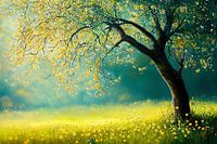 Baumblüten | Blühender Baum mit gelbem Blumenfeld