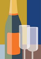 Bouteille de vin pétillant avec deux verres.