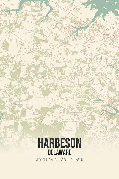 Alte Karte von Harbeson (Delaware), USA. von Ortsdrucke