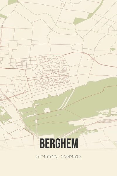 Vieille carte de Berghem (Brabant du Nord) par Affiches de lieux