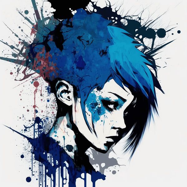portrait woman punk blue hair abstract detail youth rebellious by gm_designs