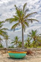 Bateau de pêche traditionnel vietnamien sur la plage tropicale