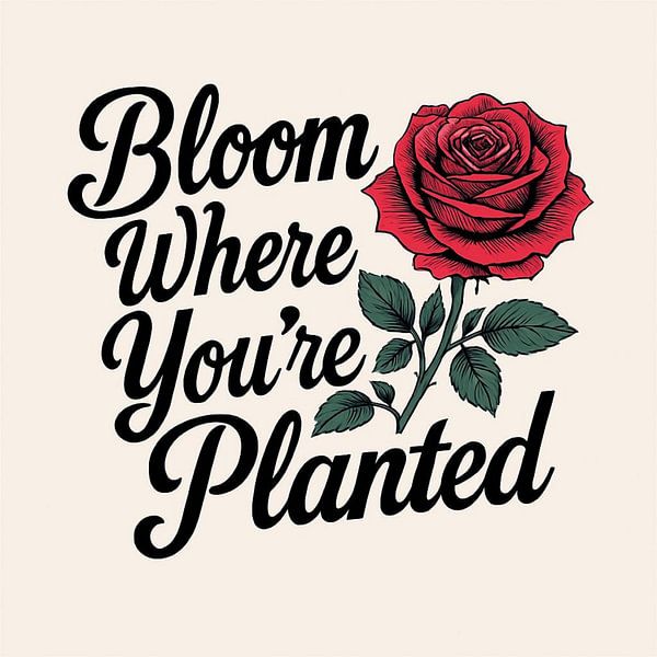 &quot;Best Seller Titel: Vibrant Red Rose &#039;Bloom Where You&#039;re Planted&#039; Inspirierende Kunstdruck für Haus &amp;; Büro Dekor, ermutigend Wachstum &amp; Resilience von Artistic