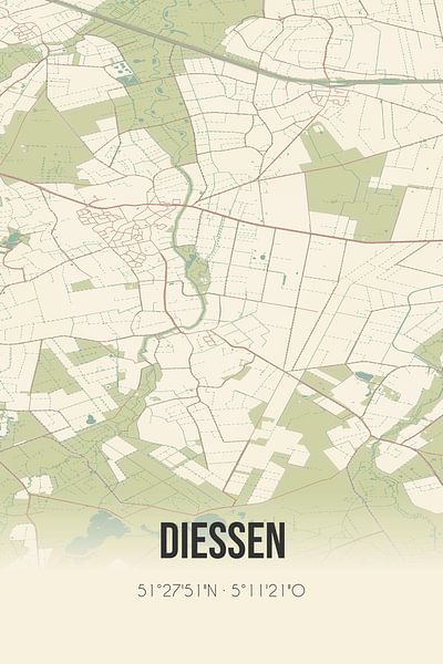 Alte Karte von Diessen (Nordbrabant) von Ortsdrucke