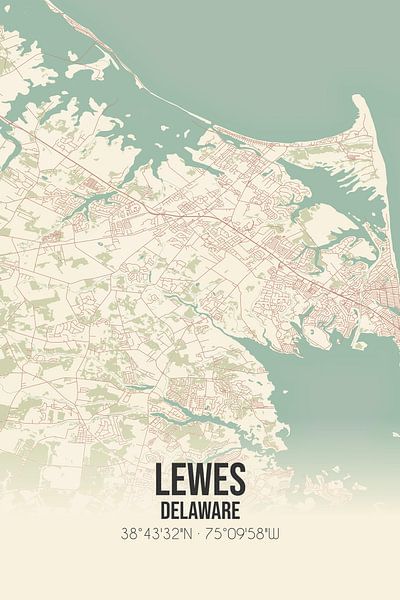 Alte Karte von Lewes (Delaware), USA. von Ortsdrucke