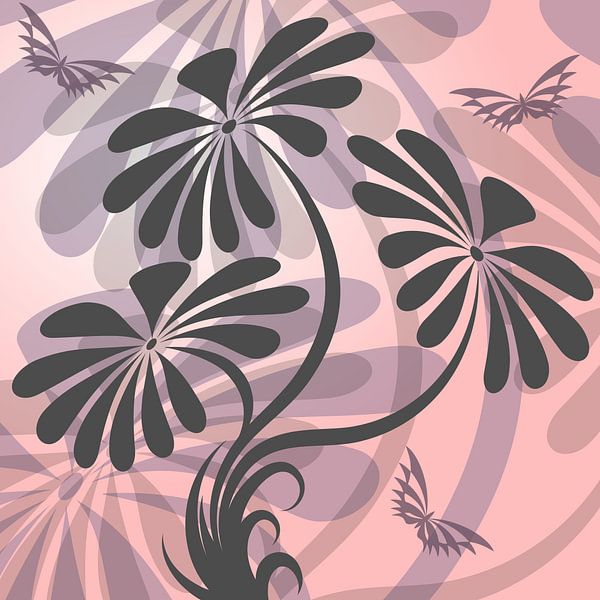 Flowers and butterflies by Ad van Haaren