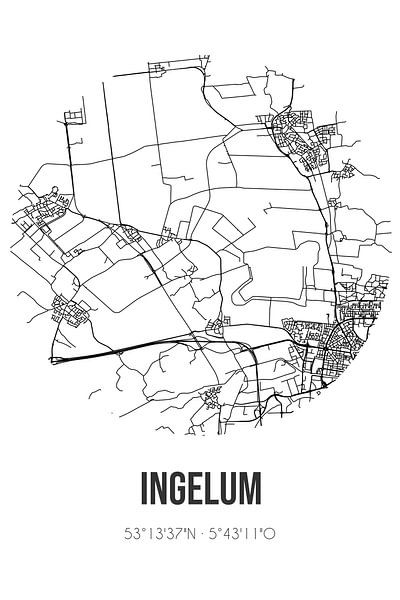 Ingelum (Fryslan) | Karte | Schwarz und weiß von Ortsdrucke
