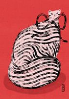 Black and White Stripe Cat Illustration Poster