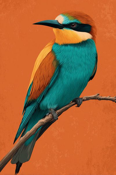 Bird on Branch Tropical Portrait against Orange by Eva Lee