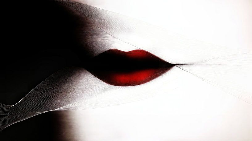 Sensual red lips in an abstract veil by Frank Heinz