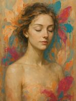 Serene Portrait with Crimson Blossoms