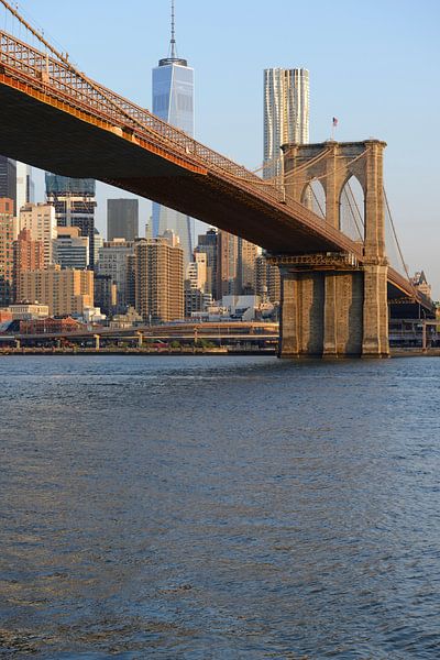 Le pont de Brooklyn à New York le matin avec le One World Trade Center par Merijn van der Vliet