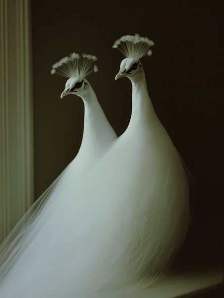 twee witte pauwen van Franka Poulain