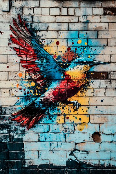 Graffiti bird with colourful splashes by Art & Soul Creations