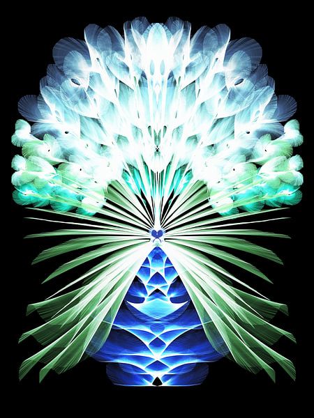 Feather Flowers Neon Turquoise Bouquet Night Vibes by Heidemarie Andrea Sattler