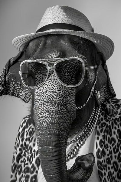 Elephant with sunglasses and hat in fashionable pose by Poster Art Shop