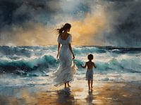 Mère et fils à la plage