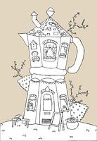 Märchenhaftes Kaffeehaus - Illustration einer Kaffeemaschine als Haus