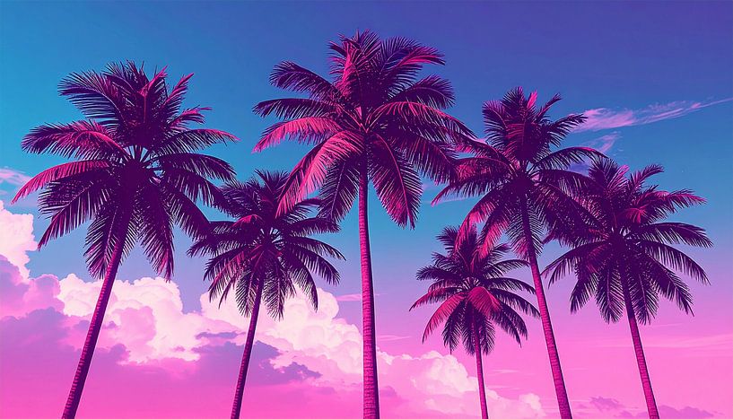 Retro Vintage Palmen mit Wolken von Mustafa Kurnaz